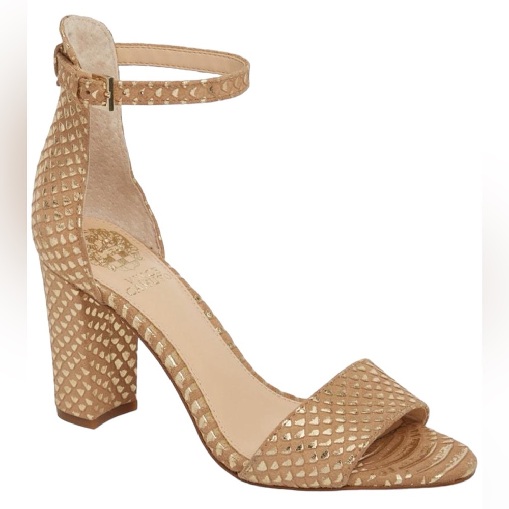 Vince Camuto Corlina Gold Nude Ankle Strap Open Toe Sandle Heel Size 10